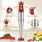 KOIOS Immersion Blender, 1000W Anti-scratch 3-in-1 Hand Blender, Upgraded 12 Speed Stainless Steel Blade Stick Blender with Turbo Mode, Whisk and Milk Frother, Non-BPA, Red