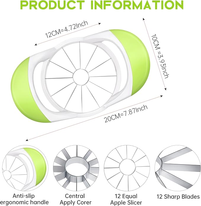 Supercenter Apple Cutter, Apple Corer and Slicer - Stainless Steel Apple Corer - 4.72 Inch Apple Slicer Tool with 12 Super Sharp Blades, lightweight Apple Slicer and Corer with Anti-slip Handle