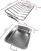 16" Premium Stainless Steel Roaster Pan Set with Baking & V-Shaped Racks - Heavy Duty, Healthy & Dishwasher Safe for Turkey, Chicken