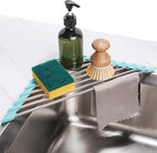 Tomorotec Green Triangle Roll-Up Dish Drying Rack for Sink Corner - Small, Foldable, Stainless Steel, Multipurpose Kitchen Drainer Caddy, Trivet, Rustproof Organizer, Storage Shelf