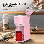 Horavie Mini Single Serve Coffee Maker for K Cup and Ground Coffee, Fast Brew One Cup Coffee Machine with Descaling Reminder and Water Window, 6 to 12 oz. Brew Sizes, Pink