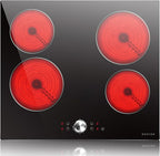 Noxton Electric Cooktop 24 Inch, Knob Control 4 Burners Electric Stovetop, Built-in Radiant Ceramic Stove, Residual Heat Indicator, Overheating protection, 6000W 220-240V Hard Wired (No Plug)