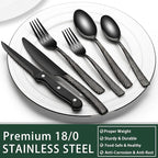 EWFEN 24-Piece Black Silverware Set with Steak Knives, Black Flatware Set for 4, Food-Grade Stainless Steel Tableware Cutlery Set, Mirror Finished Utensil Sets for Home Restaurant, Wave Hammered