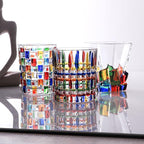Colorful Drinking Glasses, Hand Painted Colored Water Glasses, Multicolor Water Glasse,Whiskey Wineglass Glasses,Tumbler Glasses (Stripes)