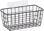 2 Set Adhesive Hanging Wall Basket Inside Cabinet Door Organizer,Wall Storage Basket-No Drilling Adhesive wall Basket for Cupboard Door,Space-Saving Small Hanging Baskets for Wall Mount Storage,Black