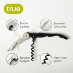 True Truetap Double Hinged Waiter's Corkscrew Wine Opener, Stainless Steel Wine Bottle Opener with Built In Foil Cutter, Home Bar Tools, Bar Cart Accessories, Wedding Gifts, Set of 1, Black