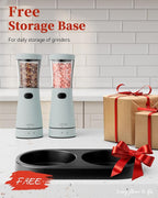 Electric Salt and Pepper Grinder Set with Storage Base, Stainless Steel Rechargeable Salt and Pepper Grinder Set with 4.5 oz Large Capacity, 1.8" Wide Mouth, Adjustable Coarseness, Ideal for Kitchen