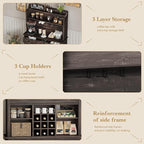 63 Inch Tall Coffee Bar Cabinet with 3-Tier, Kitchen Hutch with 3 Large Drawers, Farmhouse Coffee Bar with 9 Wine Racks & 3 Glass Holders, Wine Storage Cabinet for Living Dining Room, Oak