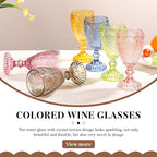 Colored Vintage Wine Glasses Set of 6 – 10.5 Ounces Colored Glass Water Goblets, drinking glasses for Mothers Day, Wedding, Holiday, or Fancy Glassware for everyday