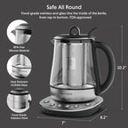BUYDEEM K2423 Tea Maker, 316 Stainless Steel & Heat Resistant DURAN Glass Electric Kettle, 5 Temperature Settings, Removable Infuser, Auto Keep Warm, 1.2L