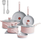 T-Fal Refresh Ceramic Nonstick Cookware Set, 12-Piece Ceramic Pots and Pans Set, Oven Safe to 350°F, Includes Stockpot, Griddle, Frying Pans, & Utensils, Dusty Rose
