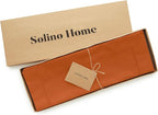 Solino Home Cotton Linen Placemats Set of 4 - Hemstitch Cinnamon Placemats 14 x 19 Inch - Machine Washable Table Mats