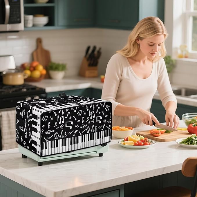 Piano Musical Notes Print Toaster Oven Dust-proof Cover, Heat-resistant Anti Fingerprint Microwave Oven Dust Cover, Kitchen Counter Accessory (Small-14.5 * 18.46 * 9 inches)