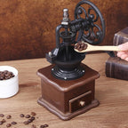 Vintage Manual Coffee Grinder Maker - High Hardness Ceramic Core Coffee Bean Grinder With Solid Wood Base And Drawer Powder Box Classic Coffee Grinders For Home Use