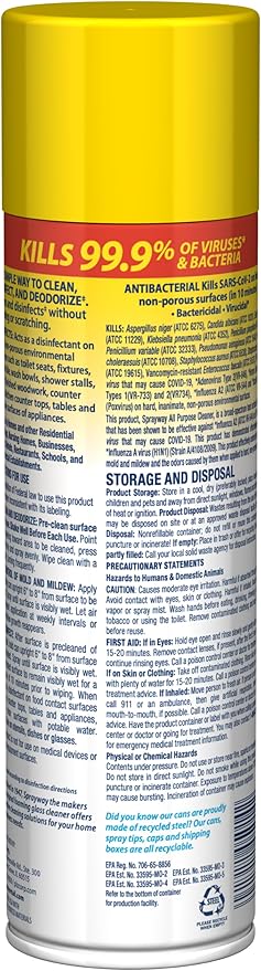 Sprayway All Purpose Cleaner with Lemon Scent, 19oz, Pack of 6 | Foaming Action, Clean, Disinfect, Deodorize | Tough on Grease, Soap Scum, Grime | EPA Approved, Kills 99.9% of Viruses & Bacteria