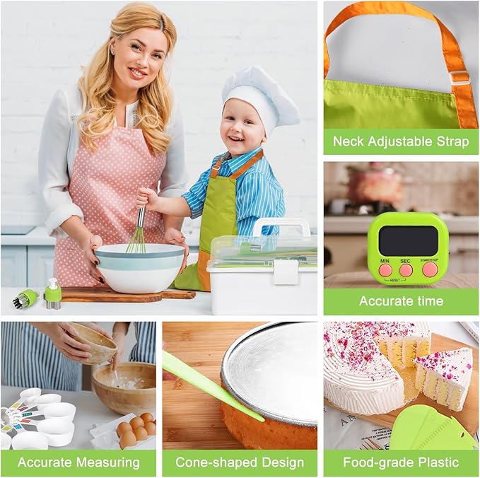 Kids Cooking Sets Real, 37PCS Kids Cooking and Baking Set with Storage Case Timer Kid Safe Knives Cutting Board, Toddler Kitchen Toys Birthday Gifts for Girls Boys Age 3 - 8