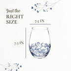 Spode Blue Italian Stemless Wine Glasses, Set of 4 - 19oz Artistic Tumbler-Style Goblets with Scenic Border & Scroll Accent for Red or White Wine, Casual Dining, Entertaining - For Outdoor Gatherings