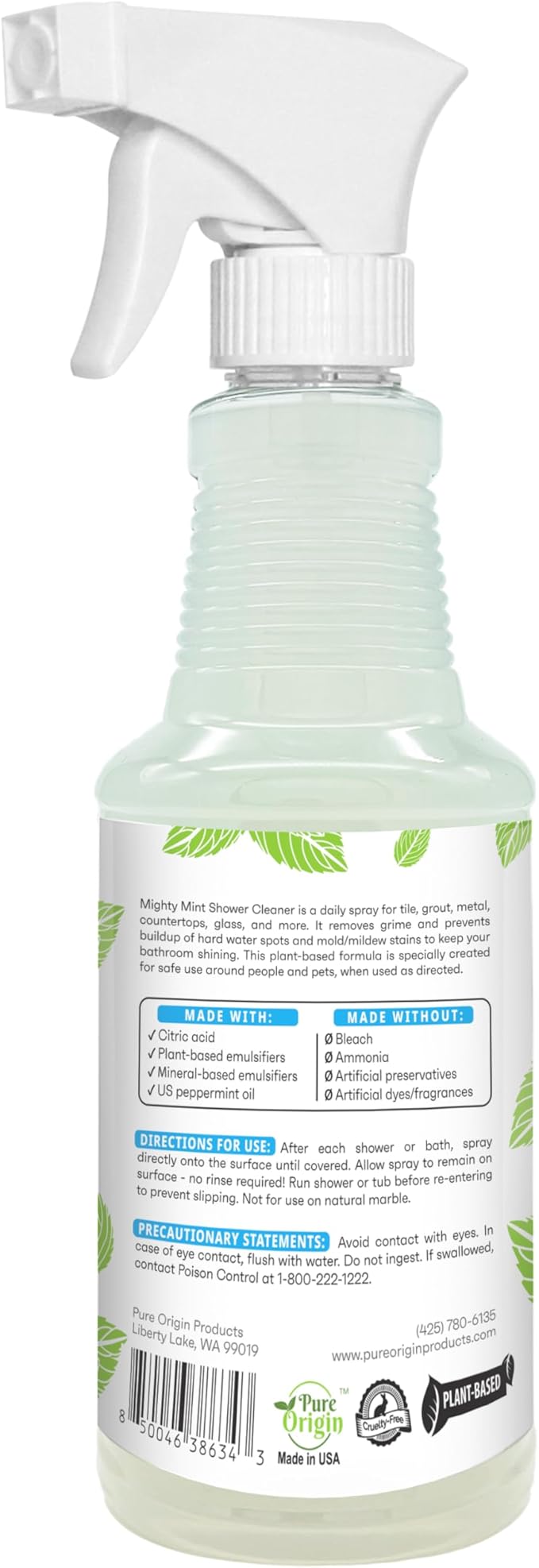 Mighty Mint Shower Cleaner, No-Rinse, No-Scrub, Daily Spray for Glass, Tile, Grout, Fresh Peppermint Scent, 16oz (Pack of 2)
