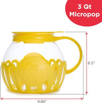 Ecolution Patented Micro-Pop Microwave Popcorn Popper with Temperature Safe Glass, 3-in-1 Lid Measures Kernels and Melts Butter, Made Without BPA, Dishwasher Safe, 3-Quart, Yellow