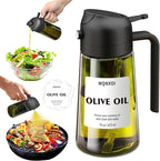 mqnxoi Oil Sprayer for Cooking, 2 in 1 Olive Oil Dispenser Bottle for Kitchen, 16oz/470ml Premium Glass, Food-grade Oil Mister for Air Fryer, Salad, Frying, BBQ (Black + Dark Green Bottle)