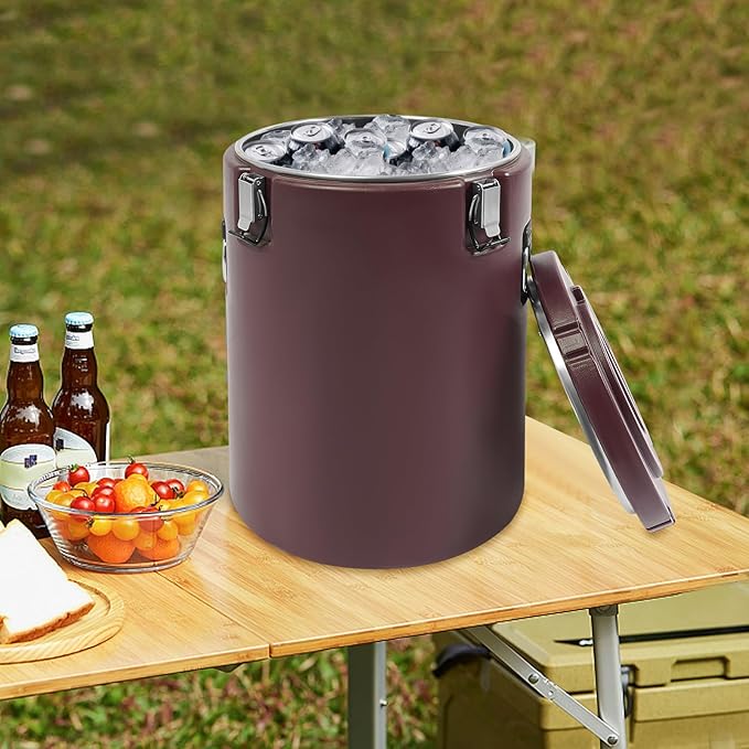 Eapmic 42.27Qt Insulated Food Container, Stainless Steel Container, 40L Commercial Soup Carrier 15 Hours Heat Preservation for Hot and Cold Food Storage Restaurant Canteen Home Lunch Use (Brown, 40L)