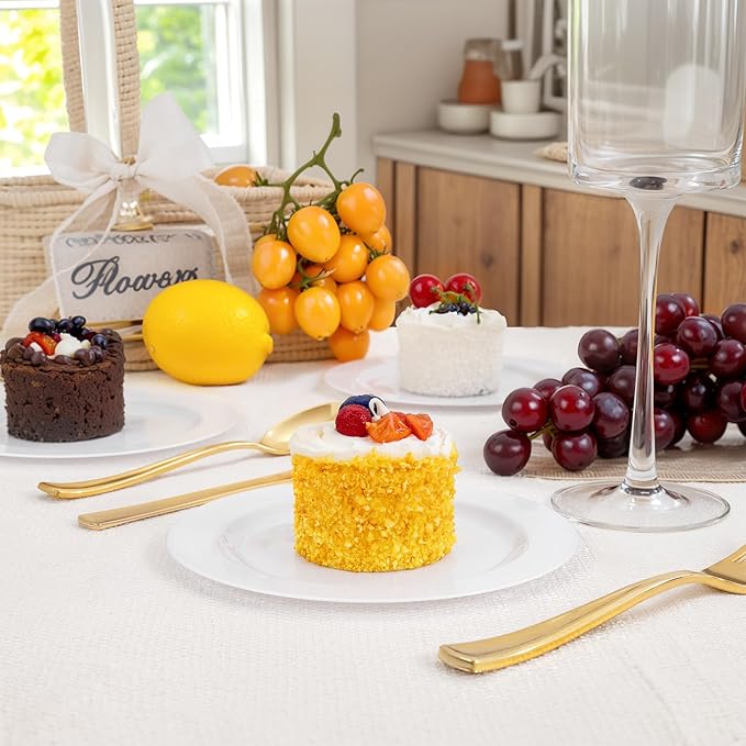 bUCLA 200PCS White Plastic Plates - 6.25inch Disposable Salad/Dessert/Appetizer/Small Cake Plates for Wedding & Party
