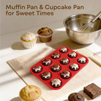 Silicone Muffin Pans for Baking Nonstick 2 Pcs, 12 Cup Regular Cupcake Pan, Food-Grade Silicone Baking Molds for Cupcakes, Egg Bites, Freezer, Red