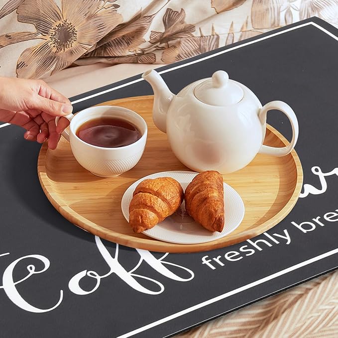 Findosom Dish Drying Mat, 16"x 24" Super Absorbent & Hide Stain Coffee Mat, Cuttable Drying Mat for Kitchen Counter, Coffee Bar Accessories, Under Dish Rack, Coffee Maker, Espresso Machine, Black