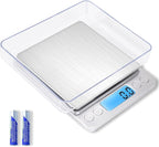 Small Digital Food Scale Ounce/OZ and Gram Scale, Kitchen Scale 3000g/0.1g High Precision for Baking, Soap Making, Jewelry, Includes 2 Trays and Batteries, 9 Units, Tare Function, Easy to Store