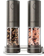 ThermoMaven Electric Salt and Pepper Grinder Set, 110ml Larger Rechargeable Automatic Salt and Pepper Mill Grinder with 6 Adjustable Coarseness, Electric Salt and Pepper Shakers, LED, Gun Grey