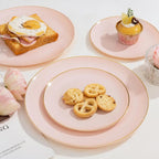 PULOTE 200Pieces Pink Plastic Plates - Premium Hard Pink and Gold Disposable - Include 100PCS 10 inch Dinner & 100PCS 7 inch Dessert Plates, Ideal for Wedding & Party