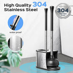 HAMITOR Toilet Plunger and Brush Set: 2 in 1 Stainless Steel Rustproof Combo with Deep Cleaning Curved Bristles - Heavy Duty Toilet Unclogging for Family Bathroom - Compact Apartment Accessories