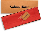 Solino Home Cotton Linen Placemats Set of 4 - Hemstitch Poppy Red Placemats 14 x 19 Inch - Machine Washable Table Mats for Valentines, New Year