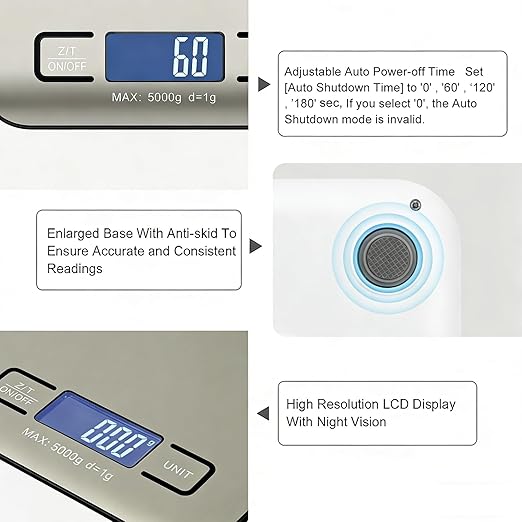 Digital Shipping Scale,Stainless Steel Panel, Accurate Portable Postal Scale for Packages, Small Business,Kitchen, Food, Handmade, Liquids, and Boutique (Stainless Steel Battery (5kg/1g))