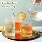 Hlukana Vintage Hobnail Drinking Glasses Set of 8, 12 oz Highball Glasses & 10 oz Cocktail Glasses Set, Kitchen Water Glasses Cup, Bar Tumbler Glassware Set for Beer, Juice, Cocktail, Whiskey, Milk