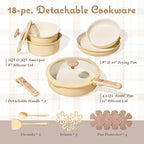 CAROTE 18 Pcs Ceramic Cookware Set Detachable Handle, Non Toxic Pots and Pans Set Non Stick, Induction Kitchen Cookware Removable Handles, Oven Safe, Stackable RV/Camping Cooking Set, Yellow