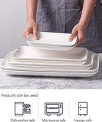 DELLING Large Serving Platter Set of 3, 16/14/12 Inch Porcelain Serving Trays for Party - White Ceramic Rectangular Platters for Entertaining, Appetizer Fruit Tray for Mother's Day Shower Dinner