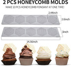 Honeycomb Molds Silicone (2 PCS) Jopgeey Tuile Fondant Molds with Hollow 3D Beehive Candy Lace Silicone Mold for Baking, Polymer Clay, Sugar Craft Dessert Cupcake Cake Decorating