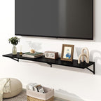 Fun Memories Floating Shelves for Wall, 12 Inch Deep Floating Shelves Set of 2, 55W x 12D Large Wall Shelf with Sturdy Metal Brackets for Living Room, Bathroom, Bedroom and Kitchen, Black