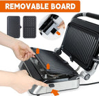 Panini Waffle Maker Combo | Panini Grill Press Sandwich Maker, Smokeless Indoor Grill, 1600W, 180° Open, Removable Plates, Stainless Steel, Ideal Kitchen Gift for Steak, Hamburger, Waffle