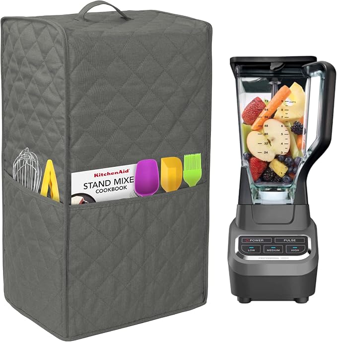 Kitchen Blender Dust Cover,Blender Covers Compatible with Ninja Foodi Blender,Blender Covers For kitchen Appliance Covers,Blender Cover with Accessory Pocket. (Grey)