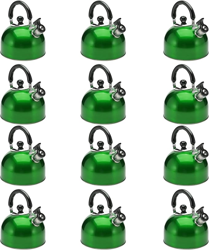 Stainless Steel Stovetop Whistling Tea Kettle 3 Liter (3-Quart) Classic Teapot with Ergonomic Handle, Works on Induction Cooktops-Olive Green, Pack of 12