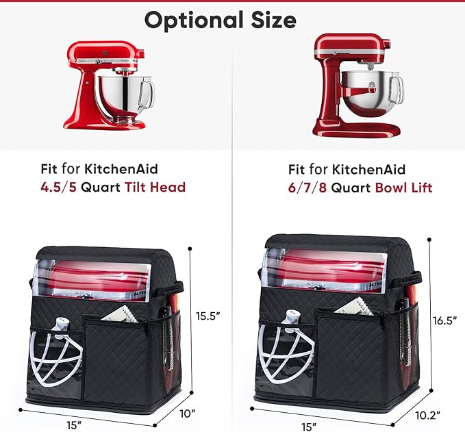 BAGSPRITE Stand Mixer Cover with Detachable Appliance Sliders Base Compatible with KitchenAid Mixer-Storage Bag for 6/7/8 Quart with Pockets for Kitchen Aid Accessories and Attachments