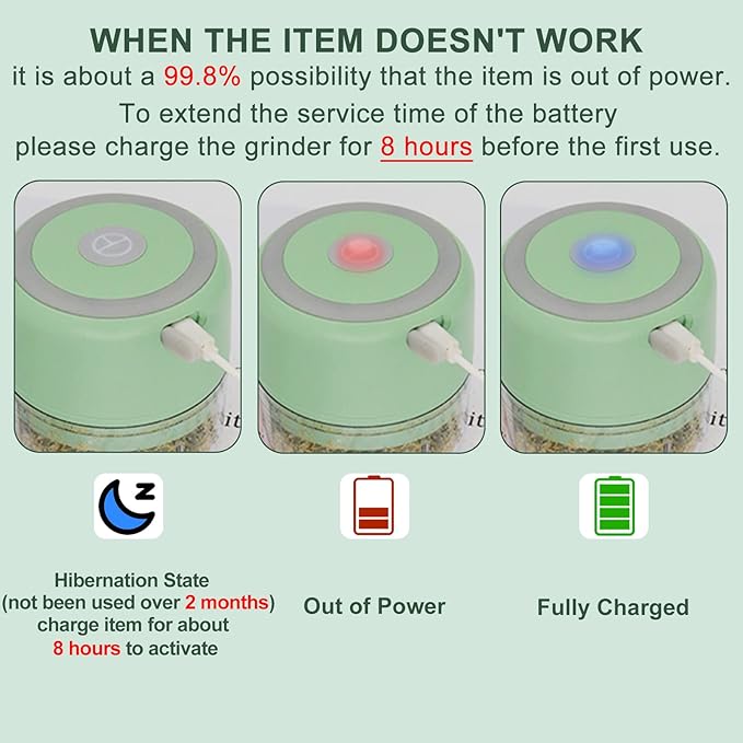 Electric Herb Grinder for Spice- Efficiency 3.4oz Large Grinder for Grinding Fresh and Dry Herb, Portable USB Charge with Clear Chamber, Clean Brush and Tweezers As a Gift (Pale-green)