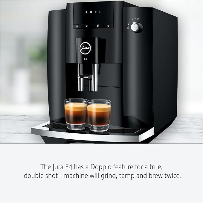 Jura E4 Automatic Coffee Machine (Piano Black) with CLEARYL Smart+ Water Filtration, 6 Cleaning Tablets and East Coast Blend Whole Bean Coffee (4 Items)