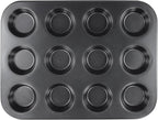12-Cup Muffin Pan, Non-Stick Cupcake Baking Tin, 4 Pack Carbon Steel Cup Cake Tray for Oven Baking Cheesecake, Quiche, Easy Clean, Gray, 13.9"x10.4"x1.1"