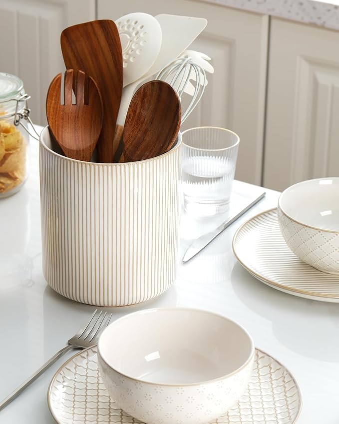 getstar Large Kitchen Utensil Holder for Kitchen Counter (H7.2” x W6.2”), Ceramic Cooking Utensil Holder with Cork Mat (Vintage, Large(7.2"))