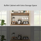 Farmhouse Coffee Bar with Hutch, White Coffee Bar Cabinet with Storage Sliding Barn Door, 31 Inch Buffet Cabinet with 6 Hooks, Coffee Bar Table with Adjustable Shelves for Living Dining Room
