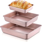 Deep Baking Pans Set of 3, Stainless Steel Sheet Cake Pan Nonstick Rectangle Cake-Baking Sheet, Metal Oven Tray 13/11/9 Inch for Cake Lasagna Brownie Casserole Cookie, Golden