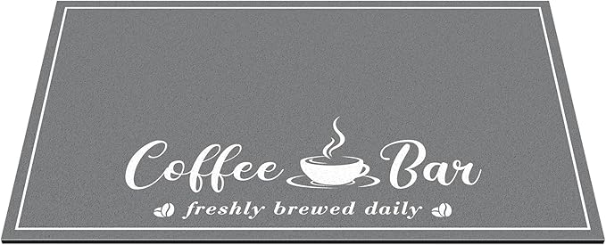 CooRug Absorbent Coffee Mat, Fashion Dish Drying Mat for Kitchen Counter Coffee Bar Accessories Espresso Machine Dish Rack 12" x 20" Dark Grey